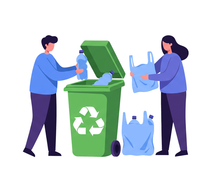 Person sorting plastic waste into recycling bins