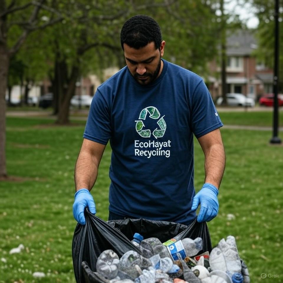 Woman collecting plastic waste
