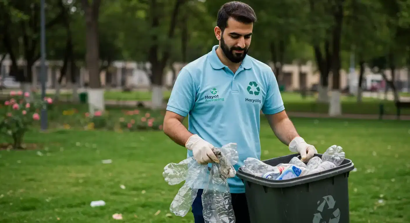 Person picking up trash in park